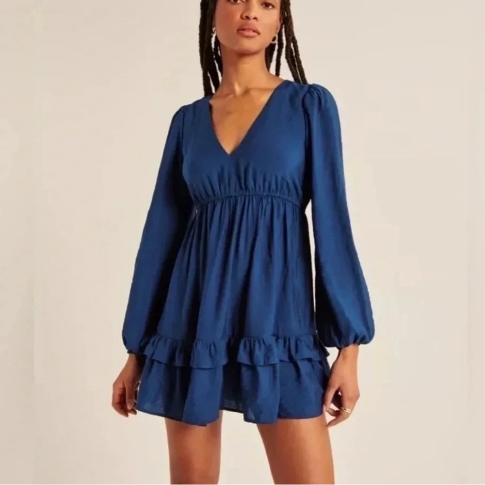 Abercrombie & Fitch Cobalt Blue Babydoll Ruffled Long Sleeve Dress